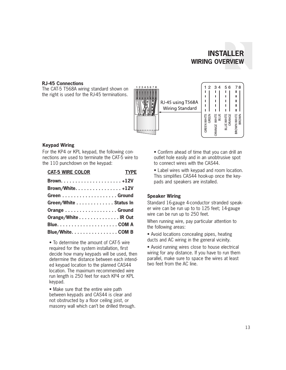 Installer, Wiring overview | Russound CAS44 User Manual | Page 13 / 40