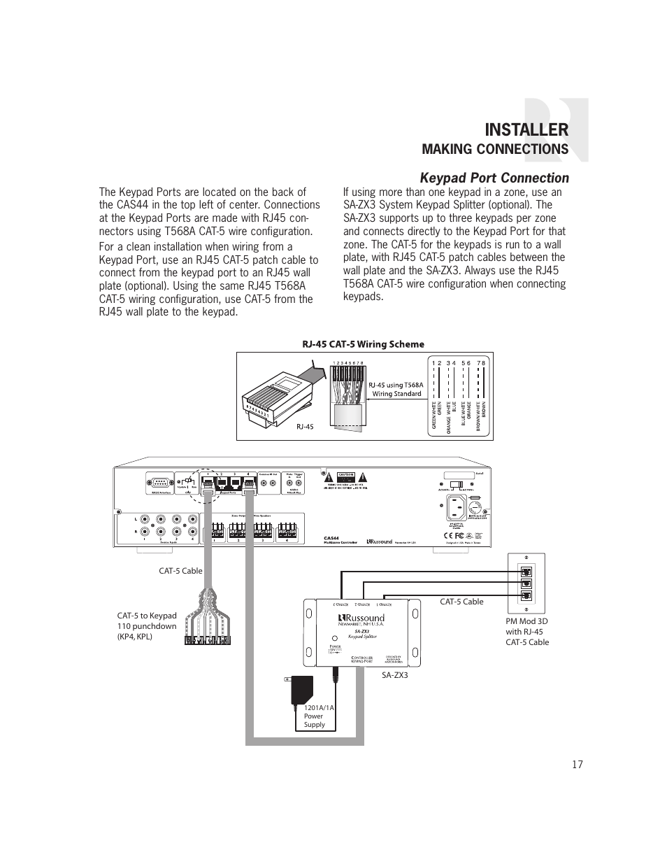 Installer, Making connections keypad port connection | Russound CAS44 User Manual | Page 17 / 40