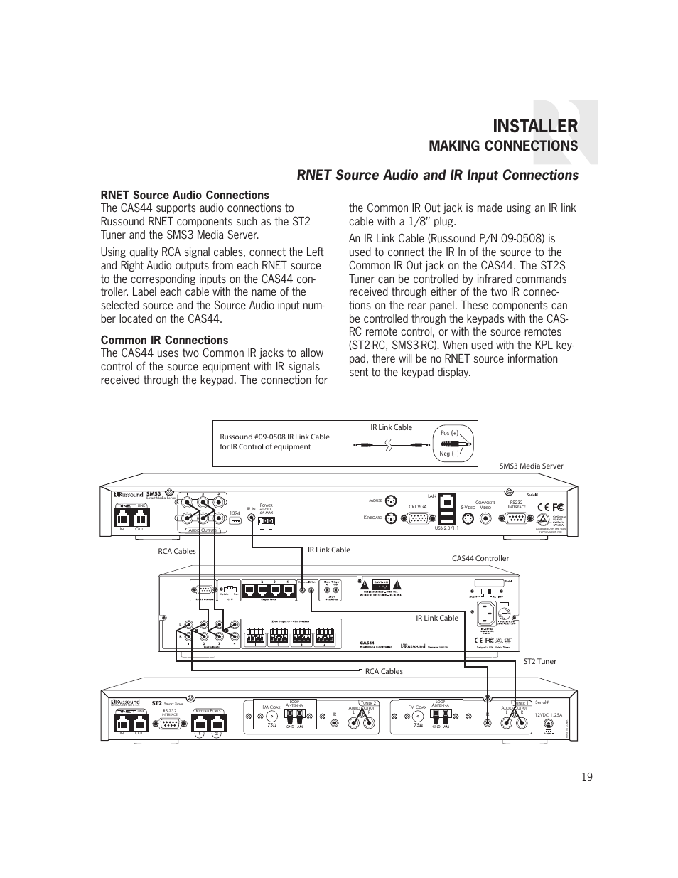 Installer, Ir link cable | Russound CAS44 User Manual | Page 19 / 40