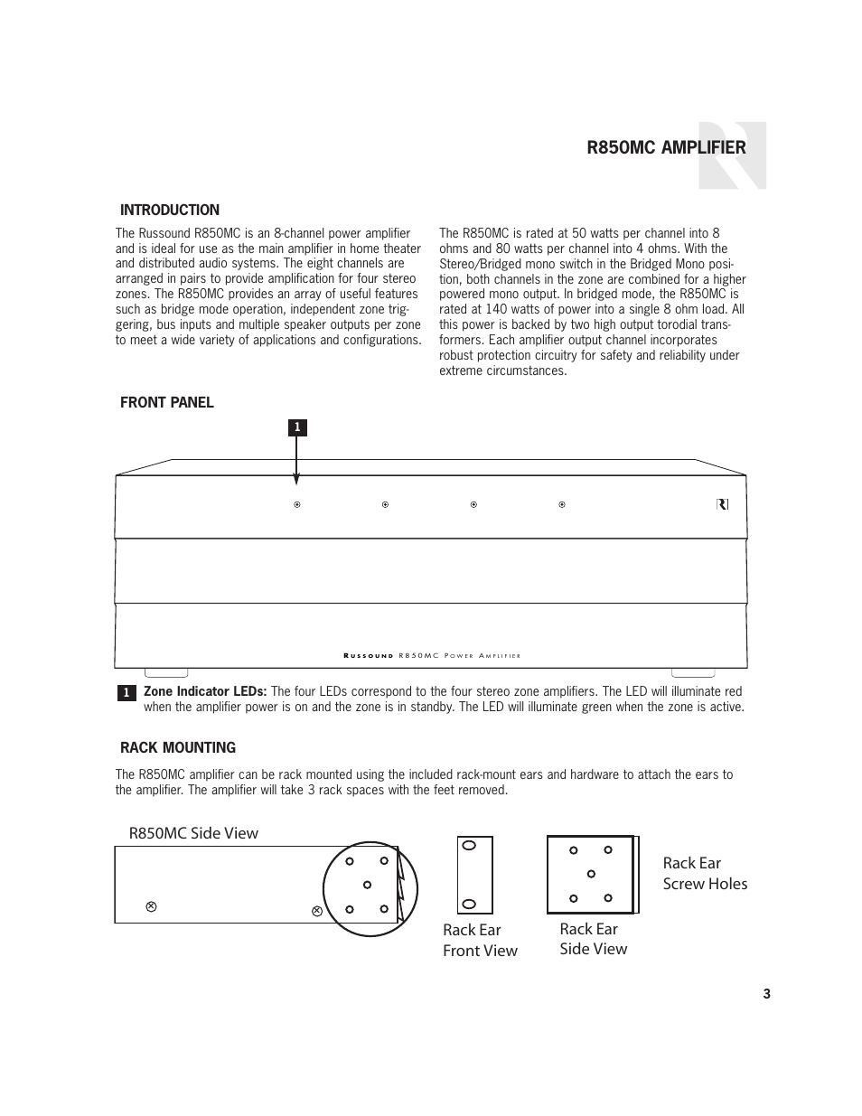 R850mc amplifier | Russound R-Series User Manual | Page 3 / 8