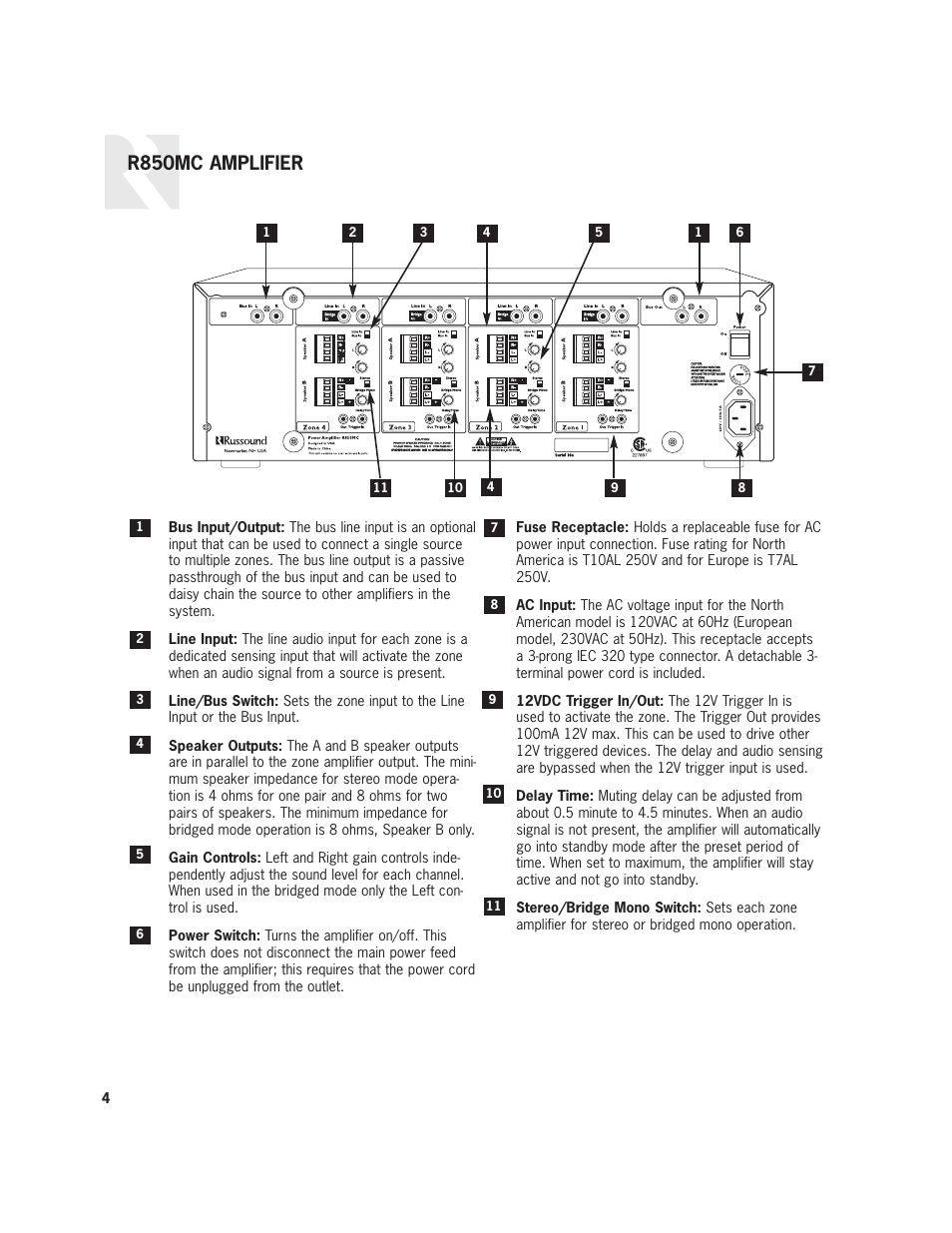 R850mc amplifier | Russound R-Series User Manual | Page 4 / 8