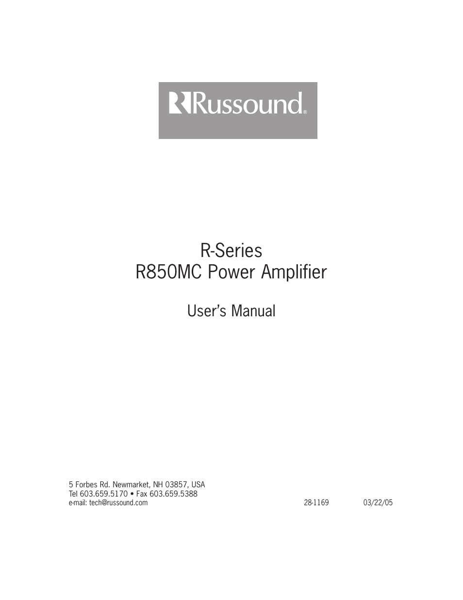 R-series r850mc power amplifier, User’s manual | Russound R-Series User Manual | Page 8 / 8