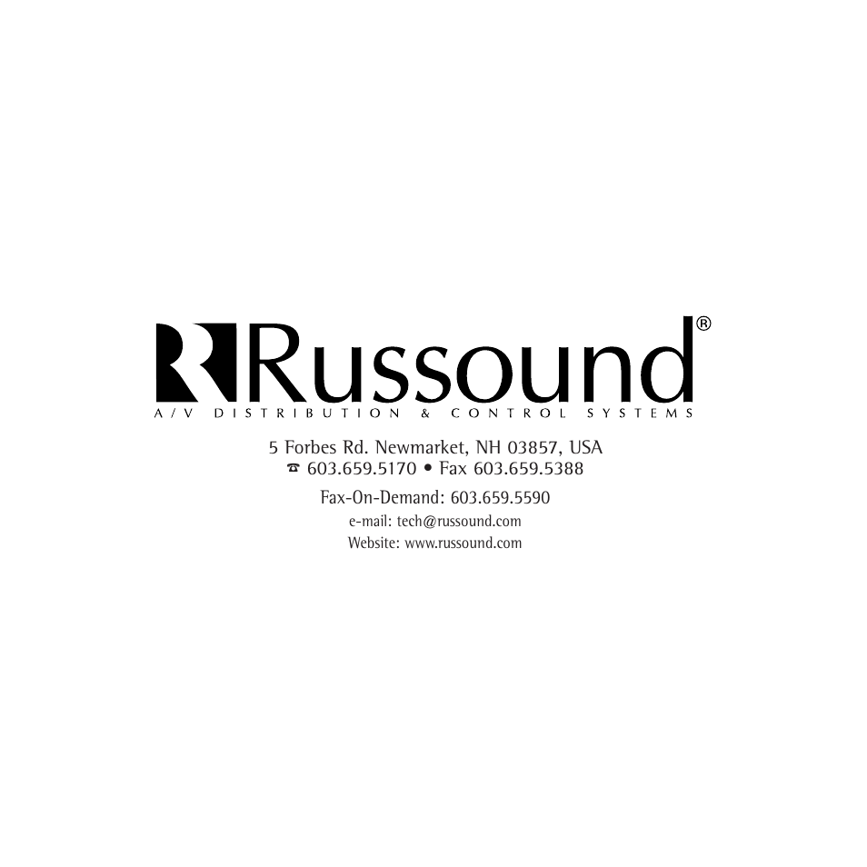 Russound Contractor Series User Manual | Page 12 / 12