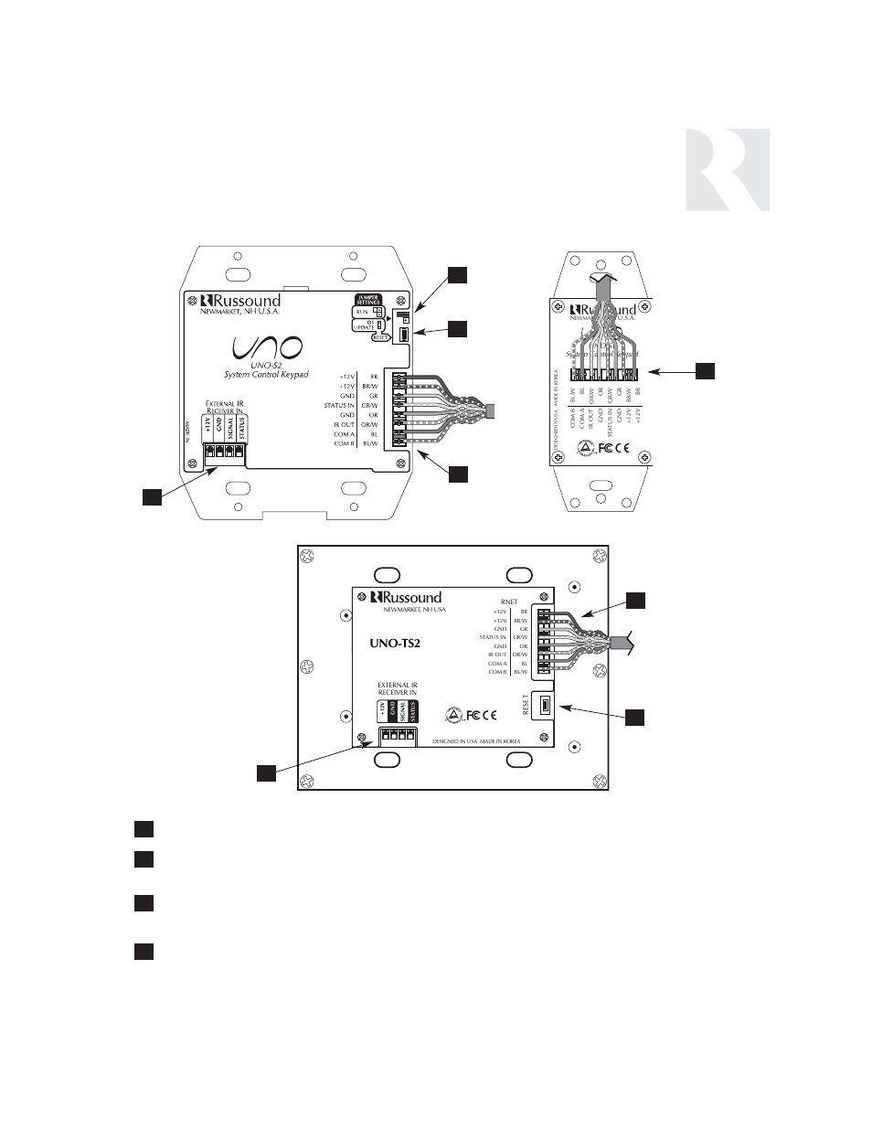 Installer, Component guide, Uno keypad-rear panel | Uno-s2 uno-s1, Uno-ts2 | Russound SIX-SOURCE CONTROLLER CAM6.6 User Manual | Page 29 / 116