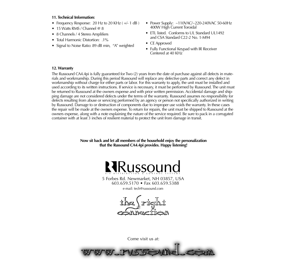 Russound 4-Zone User Manual | Page 8 / 8