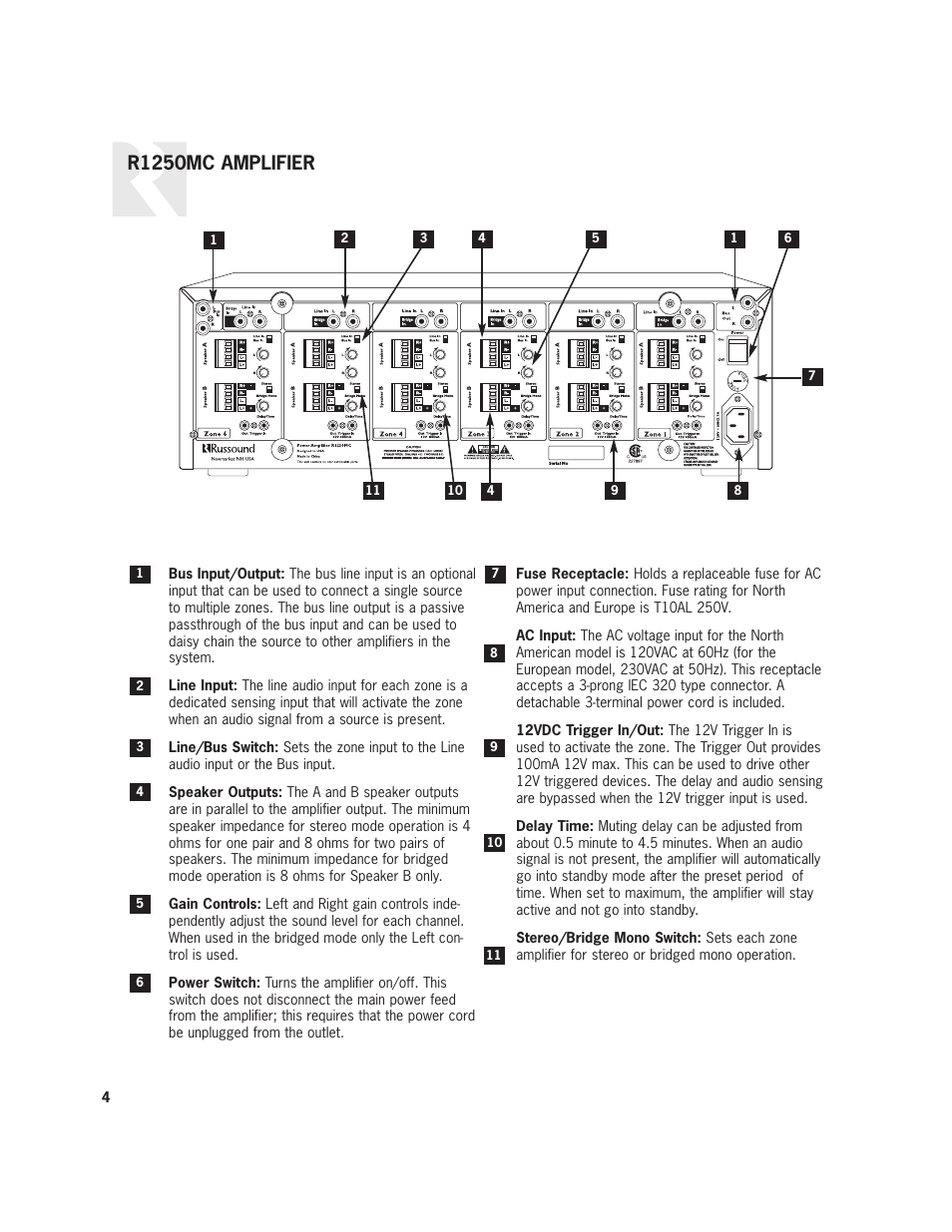 R1250mc amplifier | Russound R1250MC User Manual | Page 4 / 8