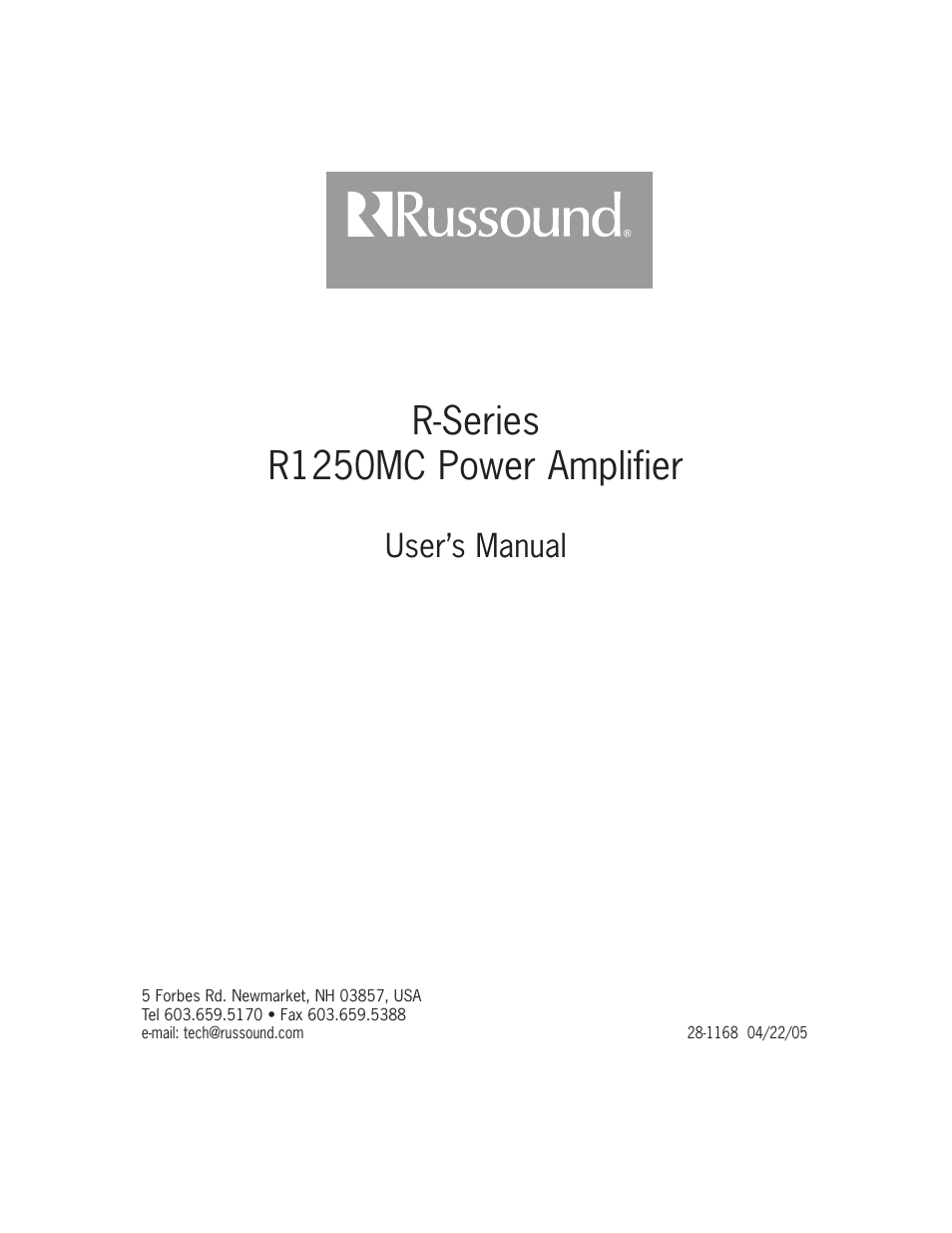 R-series r1250mc power amplifier, User’s manual | Russound R1250MC User Manual | Page 8 / 8
