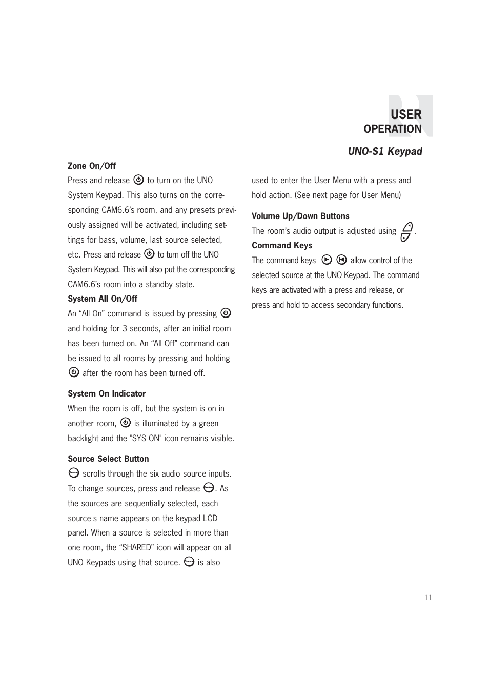 User, Operation | Russound CAM6.6T-S1 User Manual | Page 11 / 112