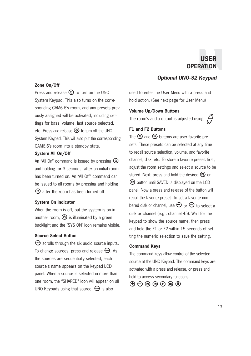 User, Operation | Russound CAM6.6T-S1 User Manual | Page 13 / 112