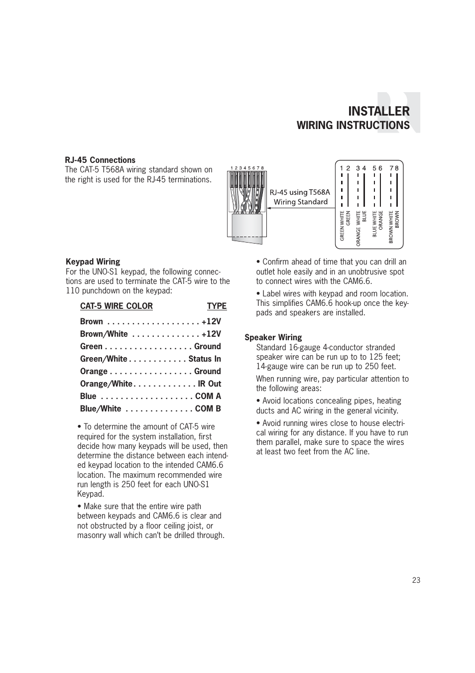 Installer, Wiring instructions | Russound CAM6.6T-S1 User Manual | Page 23 / 112