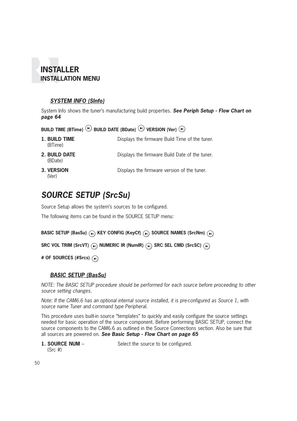 Source setup (srcsu), Installer | Russound CAM6.6T-S1 User Manual | Page 50 / 112