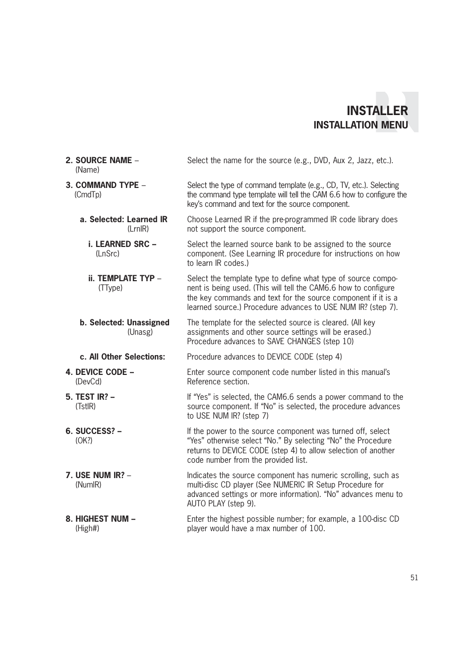 Installer | Russound CAM6.6T-S1 User Manual | Page 51 / 112