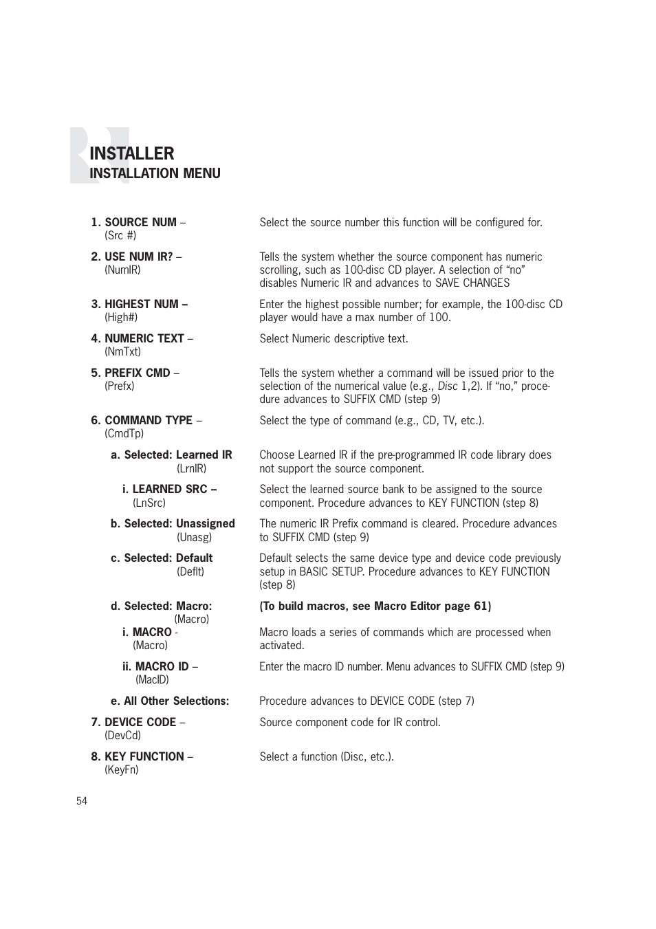 Installer | Russound CAM6.6T-S1 User Manual | Page 54 / 112