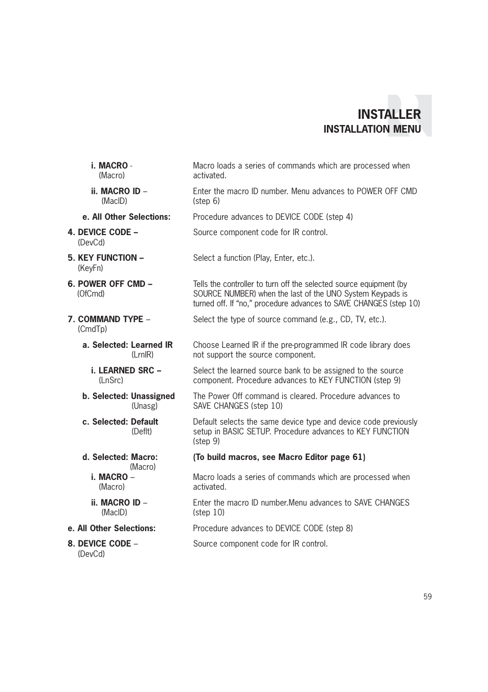 Installer | Russound CAM6.6T-S1 User Manual | Page 59 / 112
