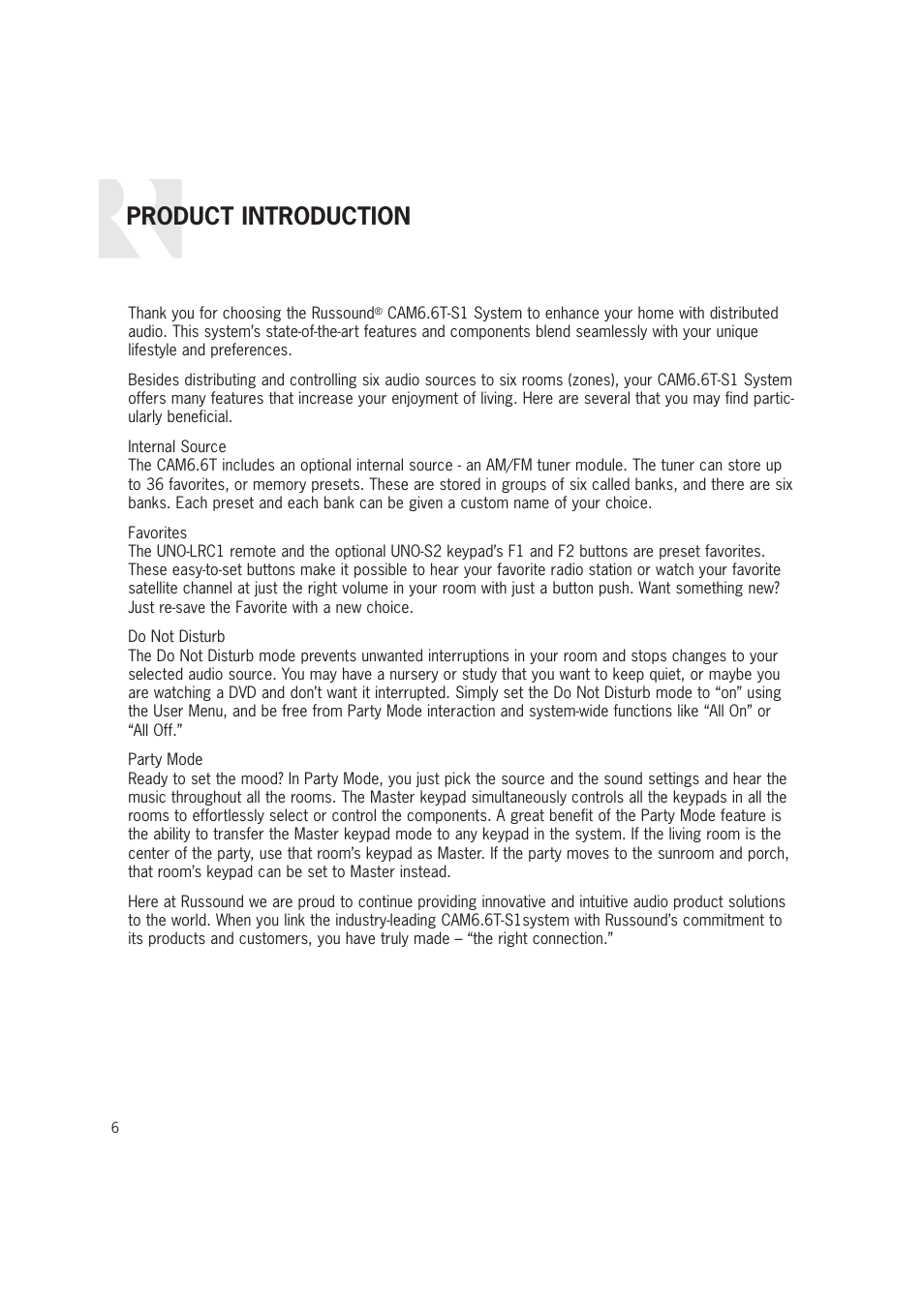 Product introduction | Russound CAM6.6T-S1 User Manual | Page 6 / 112