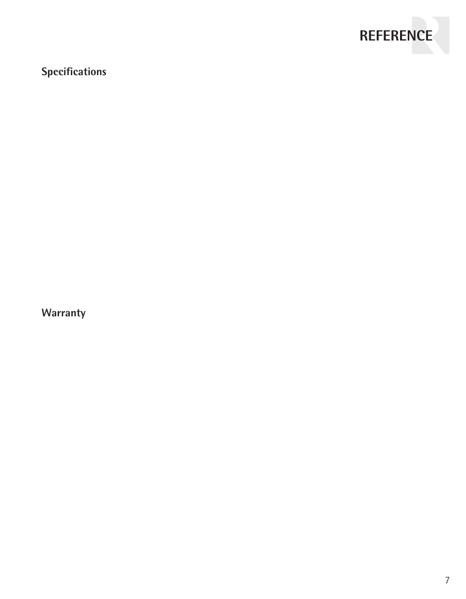 Reference, Specifi cations, Warranty | Russound LCR7 User Manual | Page 7 / 8