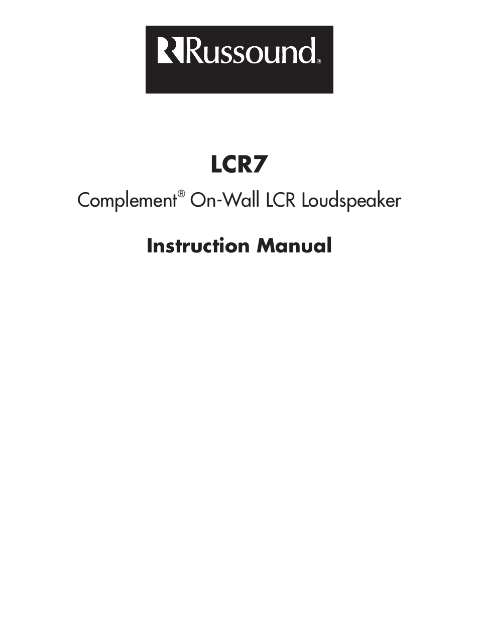 Lcr7, Complement, On-wall lcr loudspeaker instruction manual | Russound LCR7 User Manual | Page 8 / 8