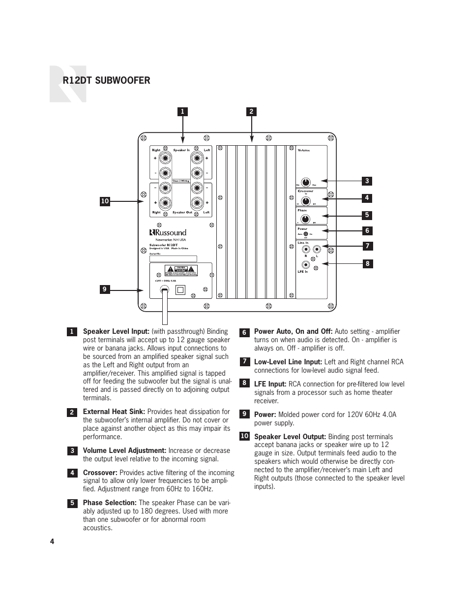 R12dt subwoofer | Russound Complement R12DT User Manual | Page 4 / 8