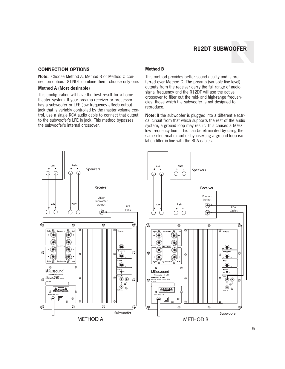 Method a, Method b r12dt subwoofer | Russound Complement R12DT User Manual | Page 5 / 8