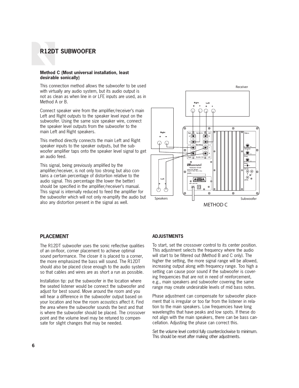 R12dt subwoofer | Russound Complement R12DT User Manual | Page 6 / 8