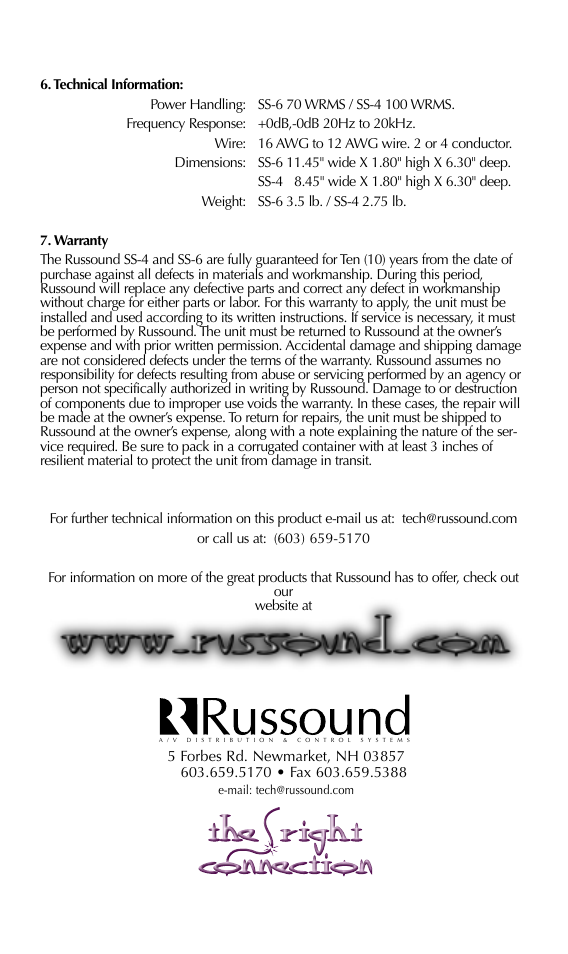 Russound SS-6 User Manual | Page 4 / 4