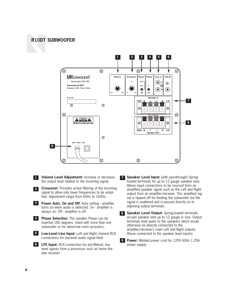 R10dt subwoofer | Russound Complement R10DT User Manual | Page 4 / 8