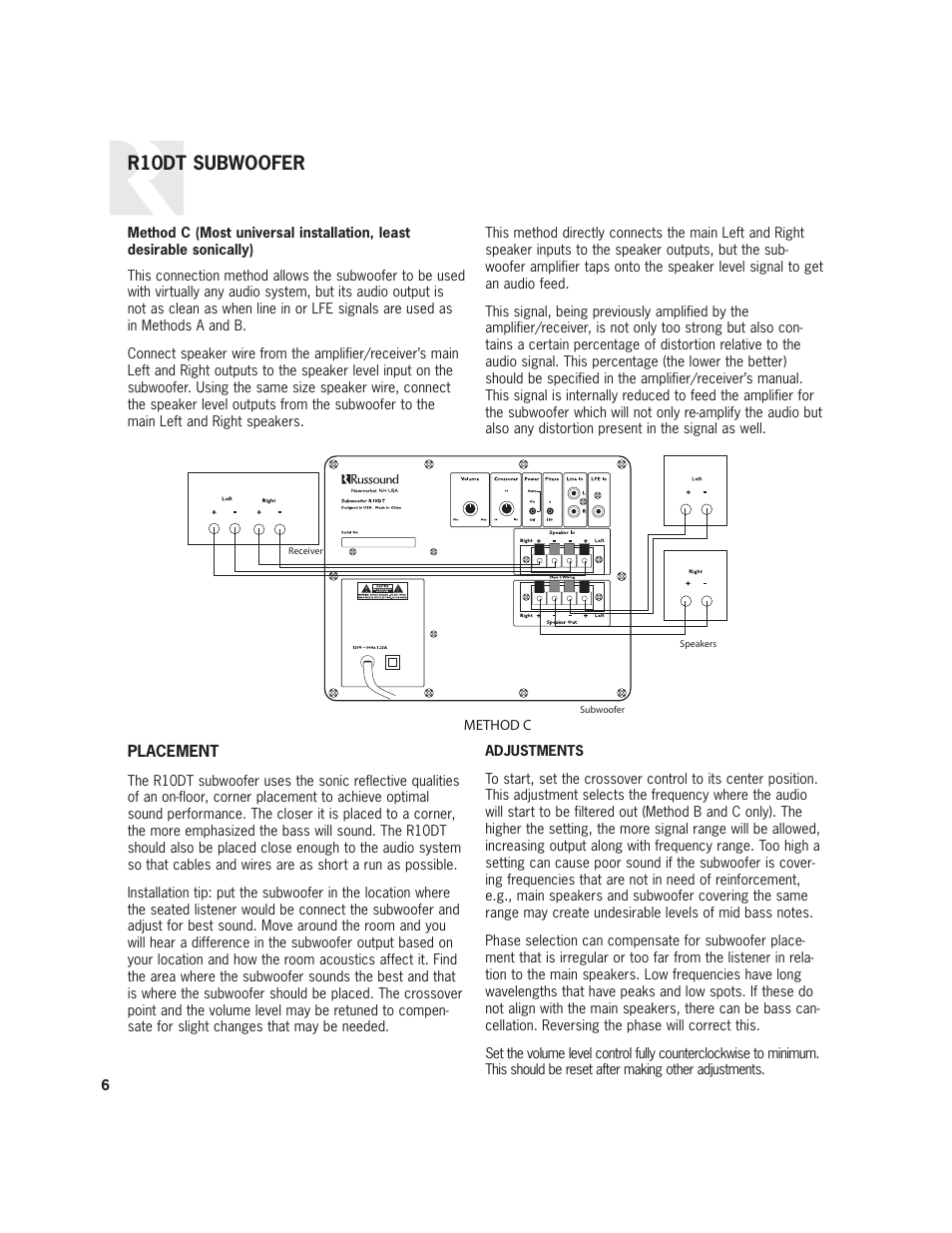 R10dt subwoofer | Russound Complement R10DT User Manual | Page 6 / 8