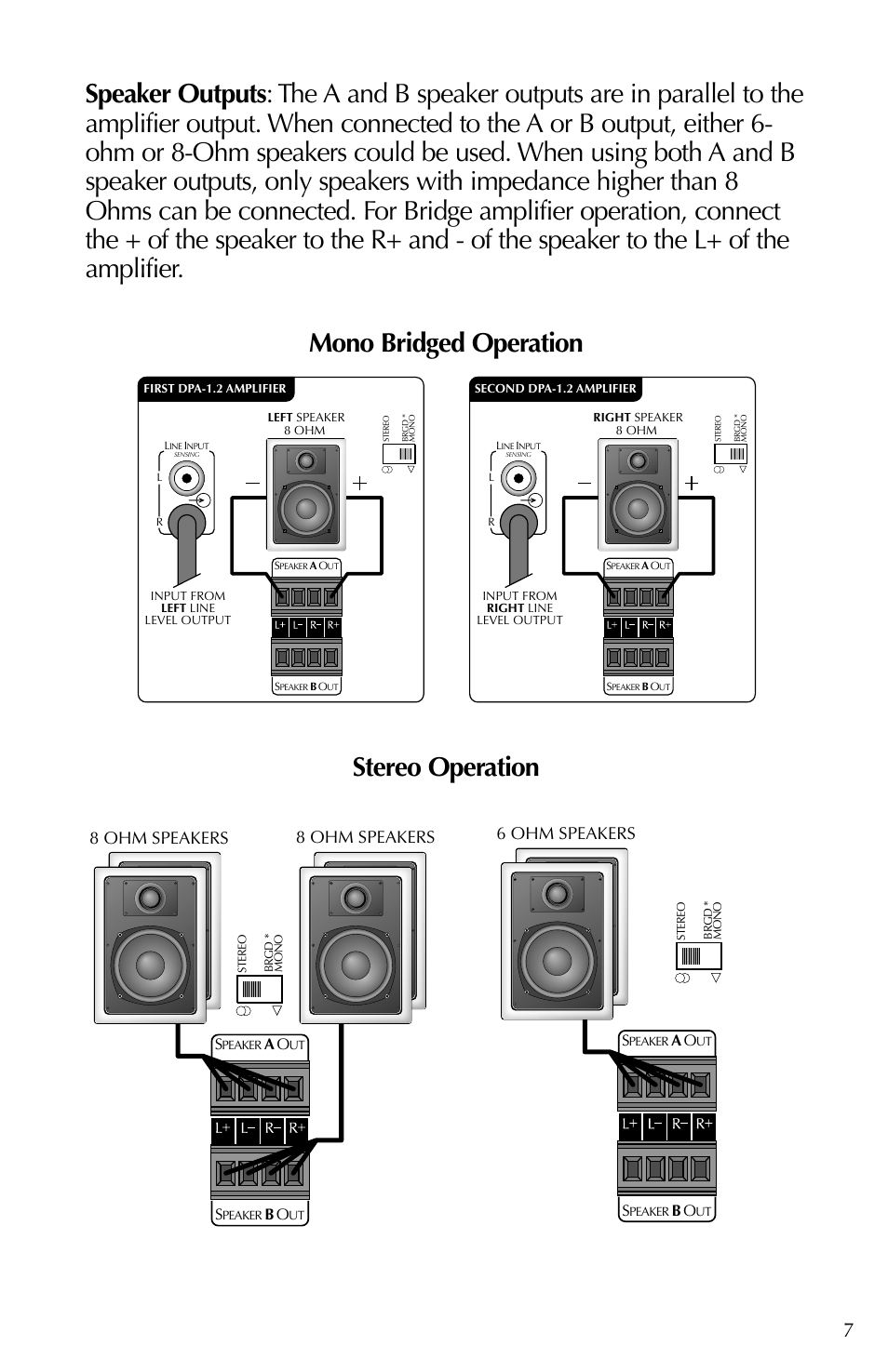 8 ohm speakers, 6 ohm speakers | Russound DPA-1.2 User Manual | Page 7 / 12