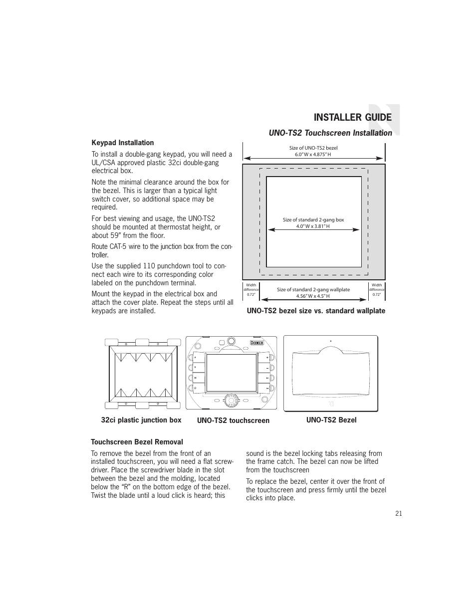 Installer guide | Russound UNO-TS2 User Manual | Page 21 / 28