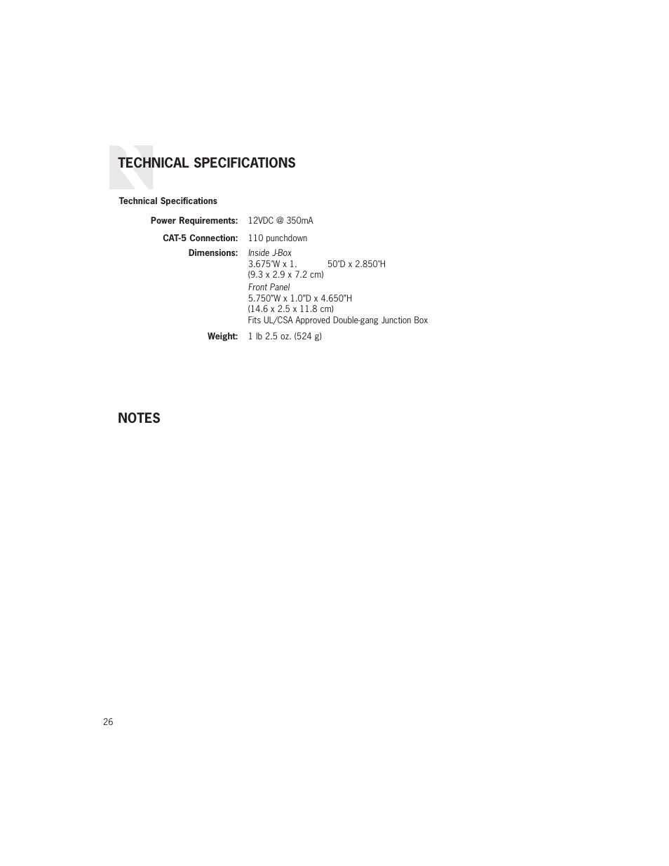 Technical specifications | Russound UNO-TS2 User Manual | Page 26 / 28