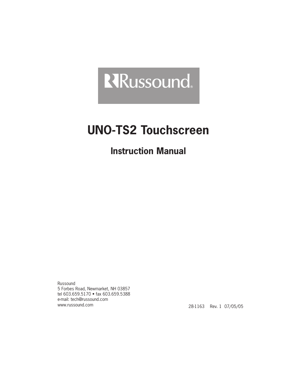 Uno-ts2 touchscreen, Instruction manual | Russound UNO-TS2 User Manual | Page 28 / 28