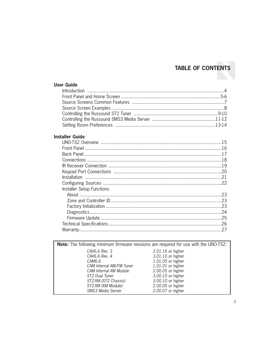 Russound UNO-TS2 User Manual | Page 3 / 28