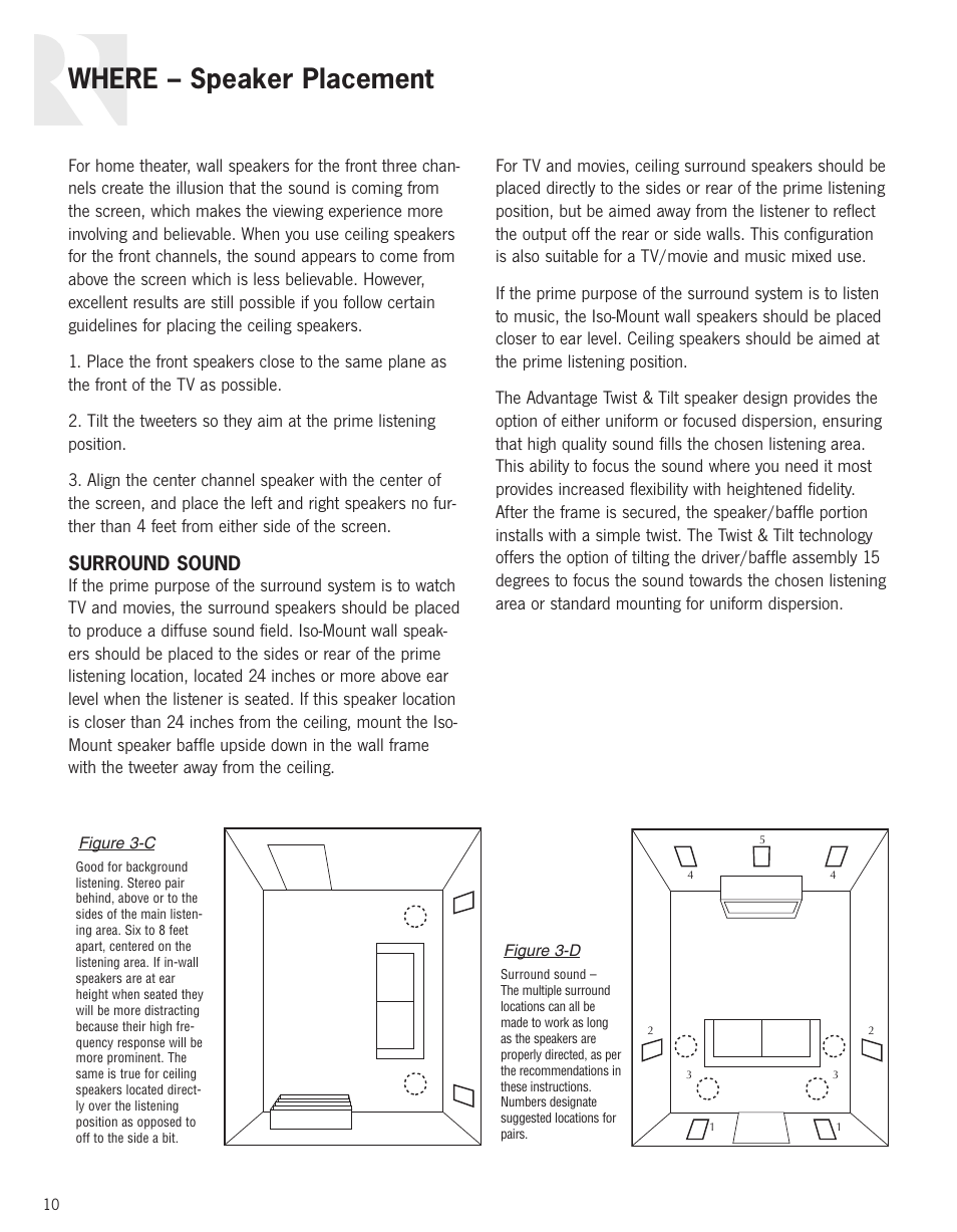 Where – speaker placement | Russound Advantage Series User Manual | Page 10 / 24