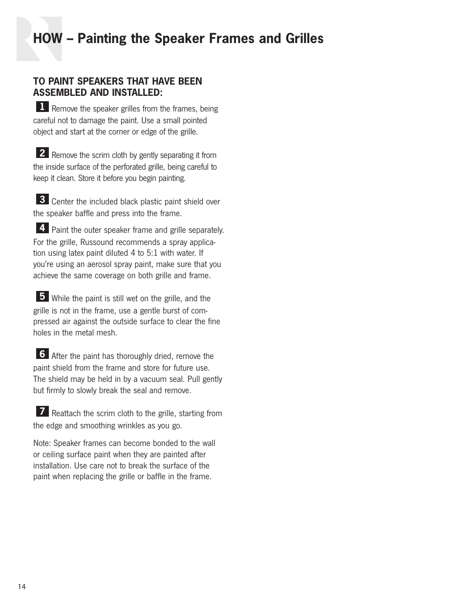 How – painting the speaker frames and grilles | Russound Advantage Series User Manual | Page 14 / 24