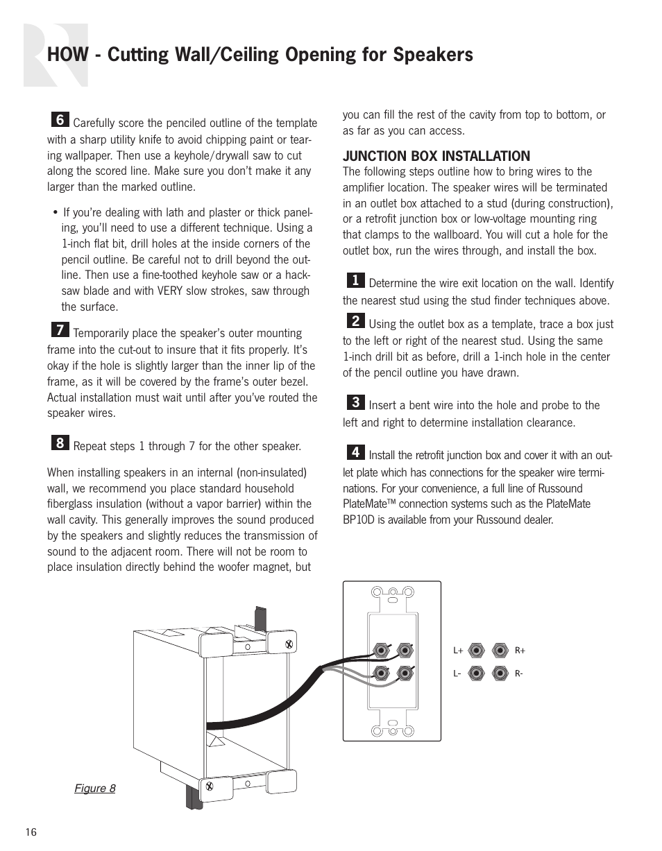 How - cutting wall/ceiling opening for speakers | Russound Advantage Series User Manual | Page 16 / 24
