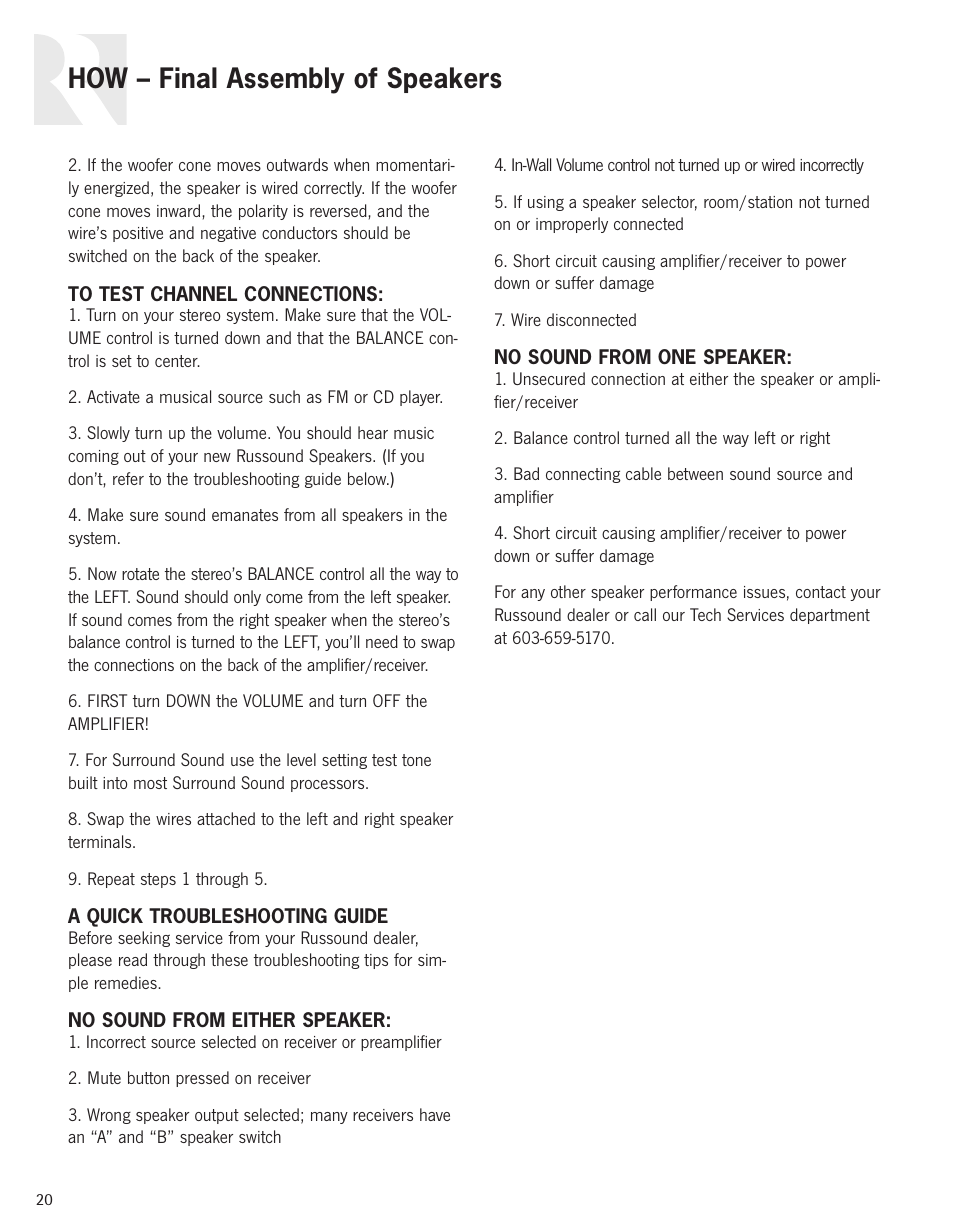 How – final assembly of speakers | Russound Advantage Series User Manual | Page 20 / 24
