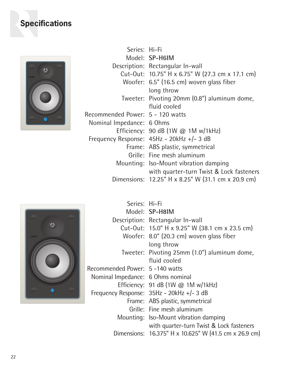 Specifications | Russound Advantage Series User Manual | Page 22 / 24