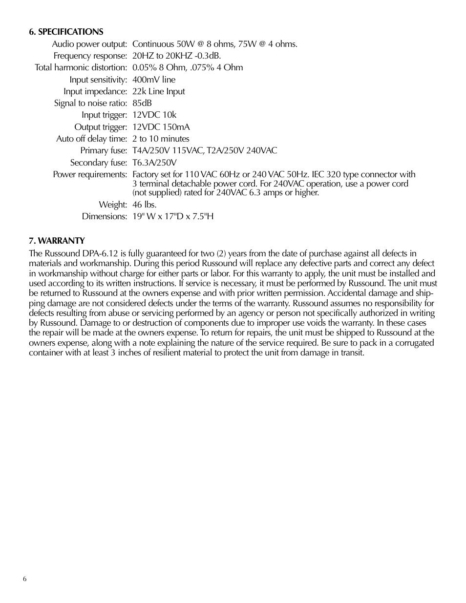 Russound DPA-6.12 User Manual | Page 6 / 7