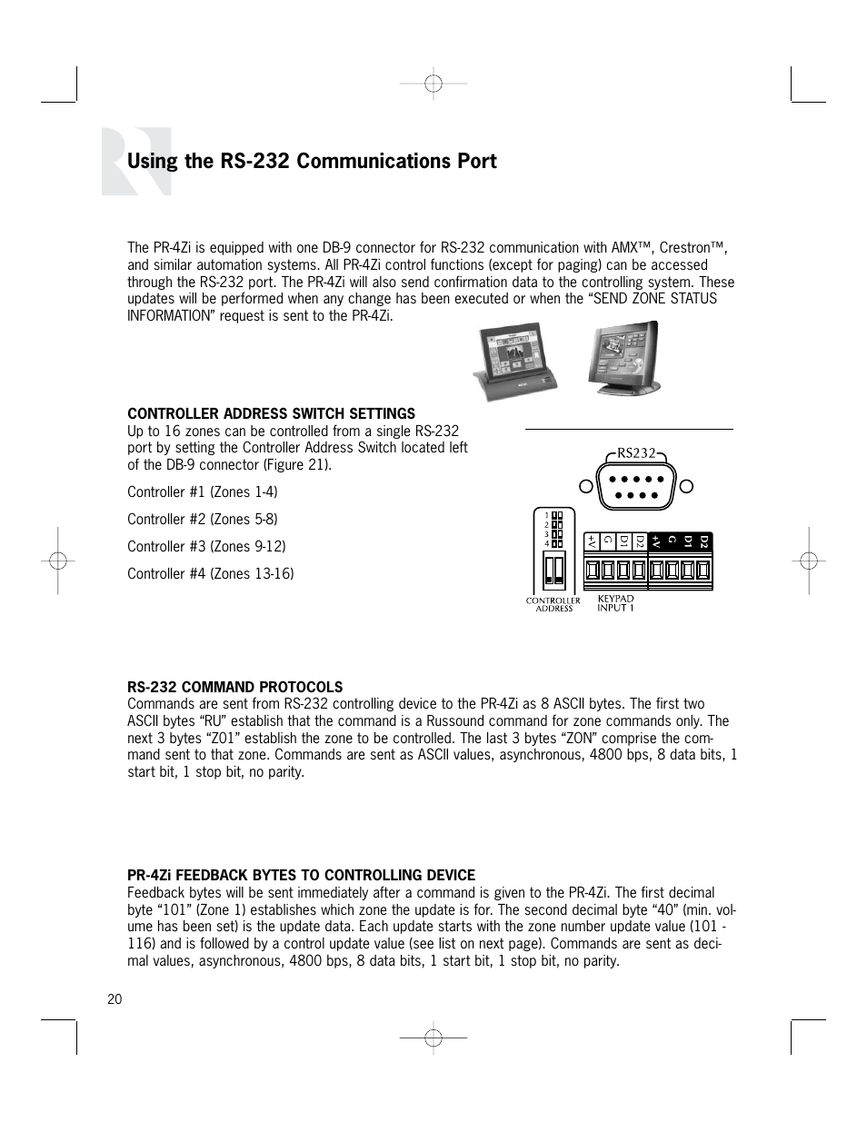 Using the rs-232 communications port | Russound PR-4Zi User Manual | Page 20 / 24