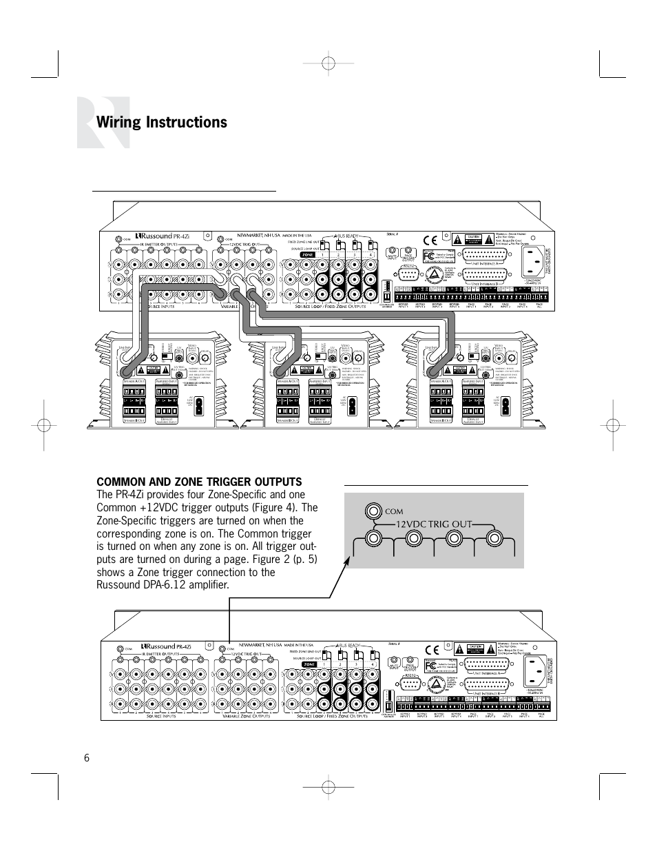 Wiring instructions, Pr-4zi | Russound PR-4Zi User Manual | Page 6 / 24