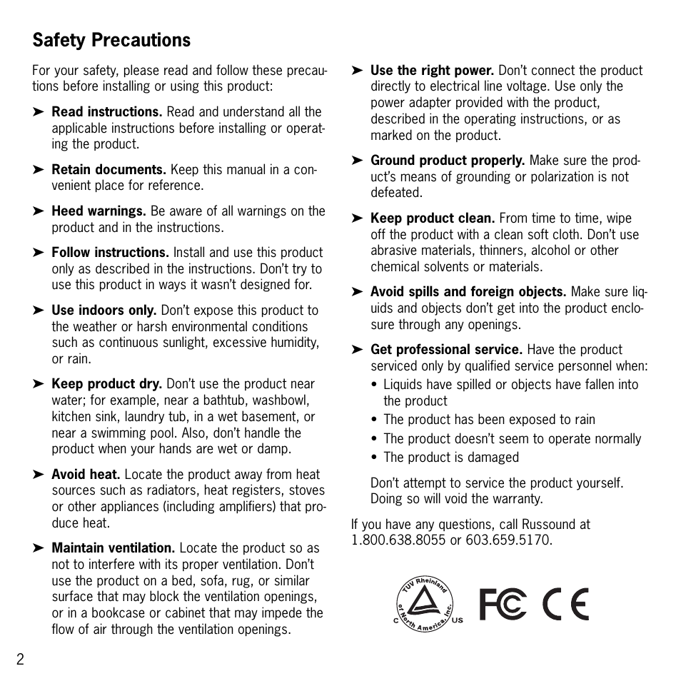 Safety precautions | Russound BGD1 User Manual | Page 2 / 8