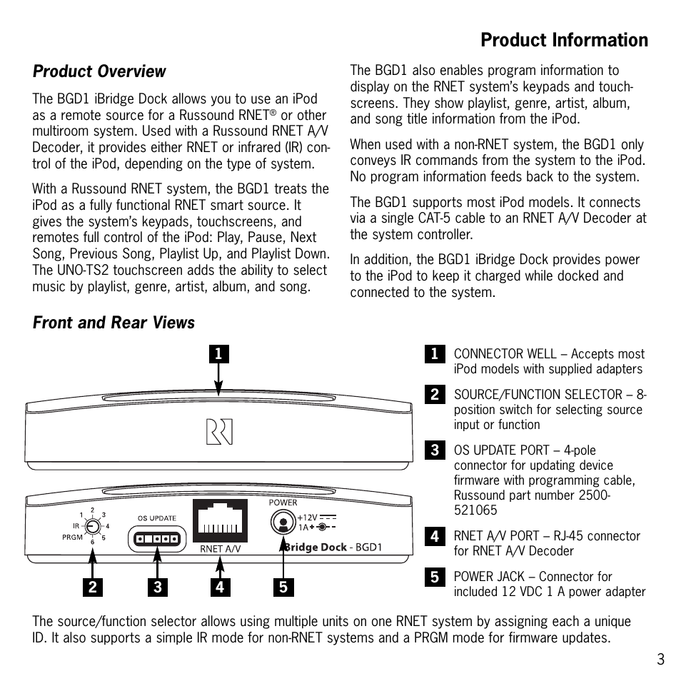 Product information | Russound BGD1 User Manual | Page 3 / 8