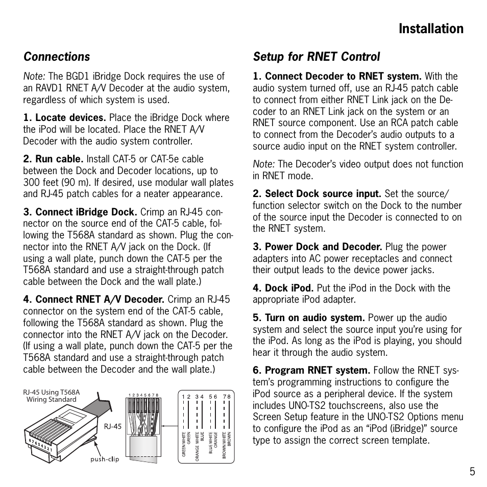 Installation, Connections, Setup for rnet control | Russound BGD1 User Manual | Page 5 / 8