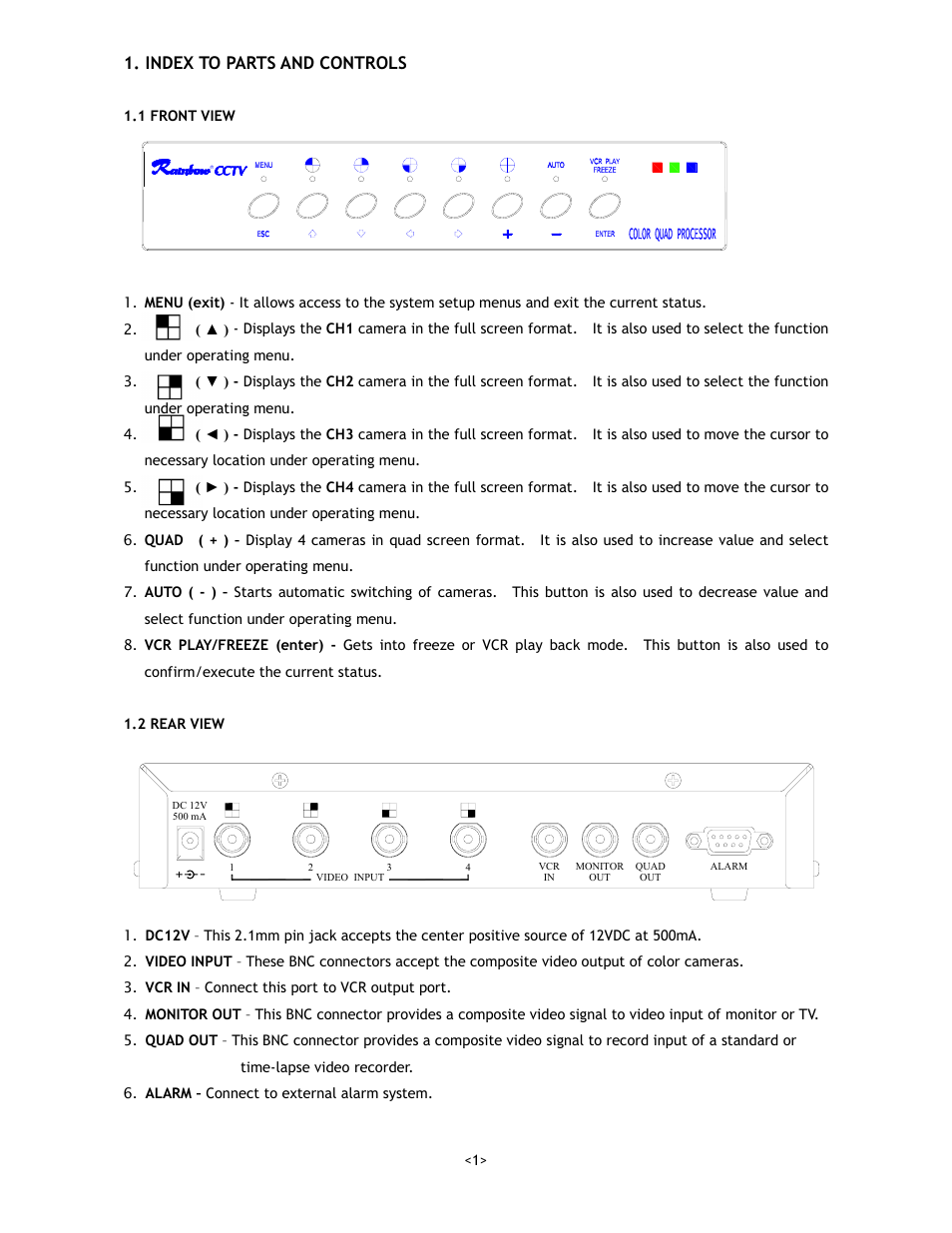 Index to parts and controls | Rainbow Technologies QPCF User Manual | Page 4 / 8