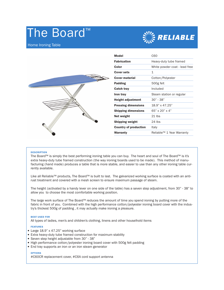 Reliable The Board C60 User Manual | 1 page