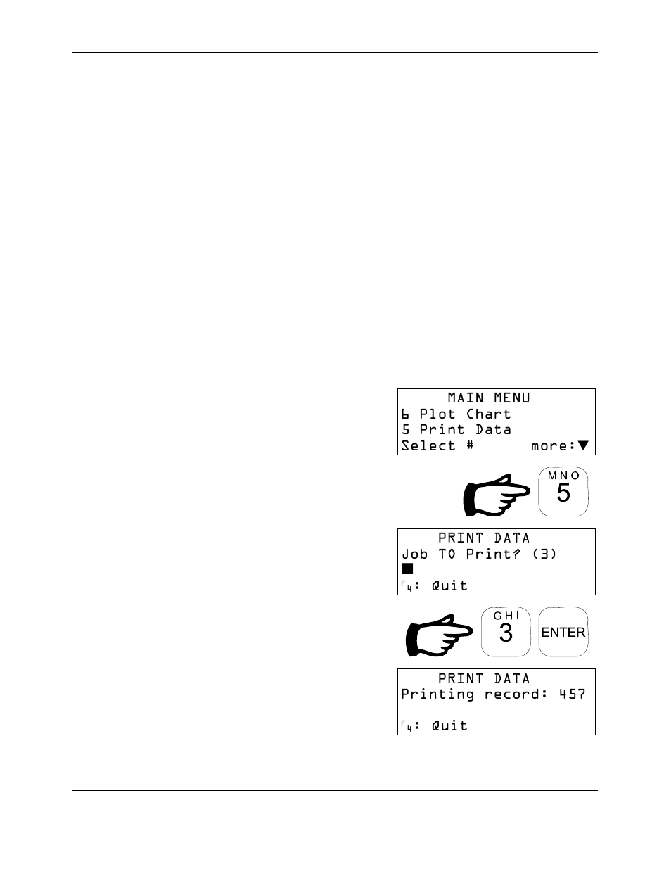6 print data data saved in the, Enter job number to print | Reliable Data-Logger DL-04 User Manual | Page 16 / 38