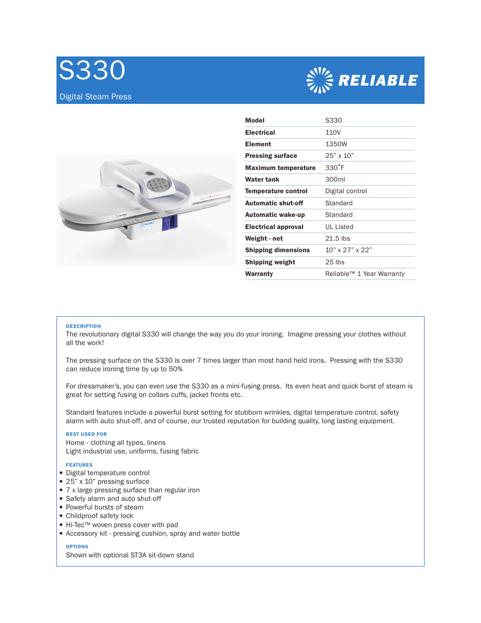 Reliable Empressa S330 User Manual | 1 page