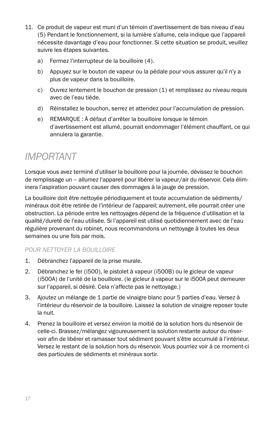 Important | Reliable I500A User Manual | Page 20 / 40