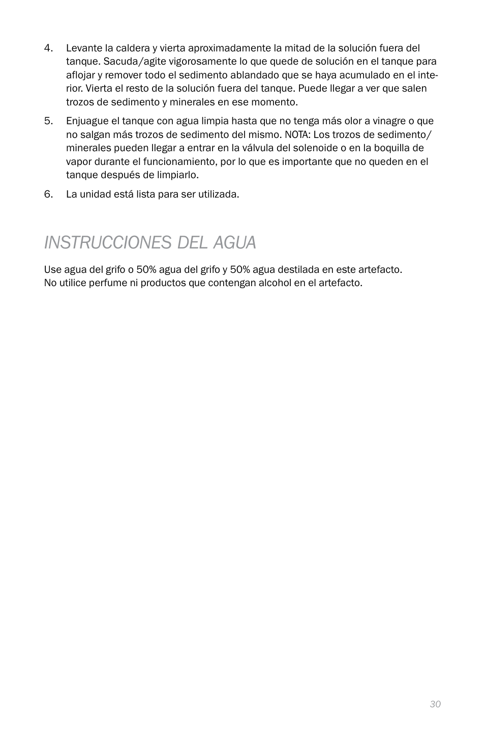 Instrucciones del agua | Reliable I500A User Manual | Page 33 / 40