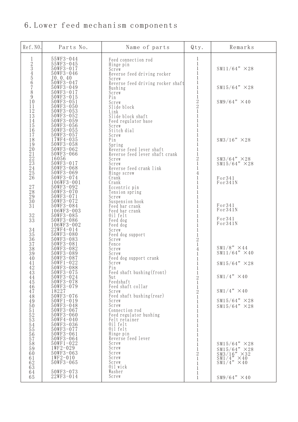 页面 22, Lower feed mechanism components | Reliable MSK-1341B User Manual | Page 23 / 33